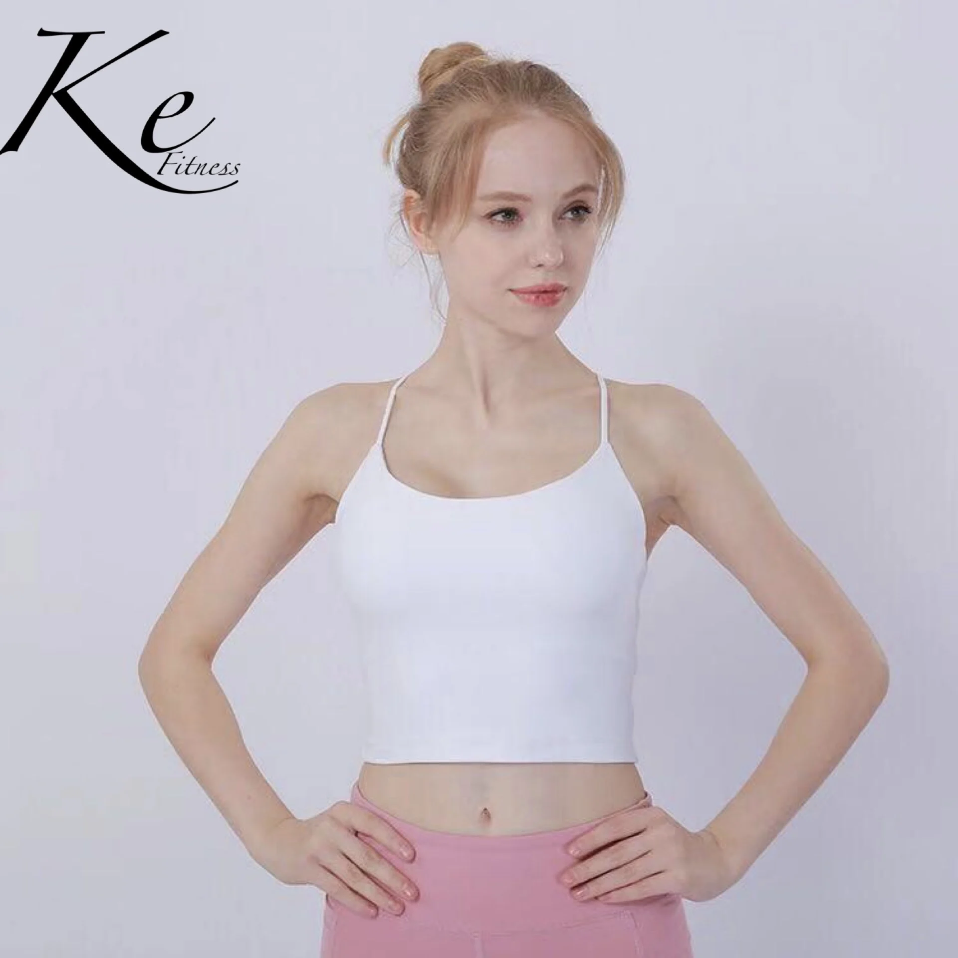 KE синие белые перекрещивающиеся на спине лямки Спорт Фитнес Йога Камзол с нагрудной прокладкой гетры одежда для бега