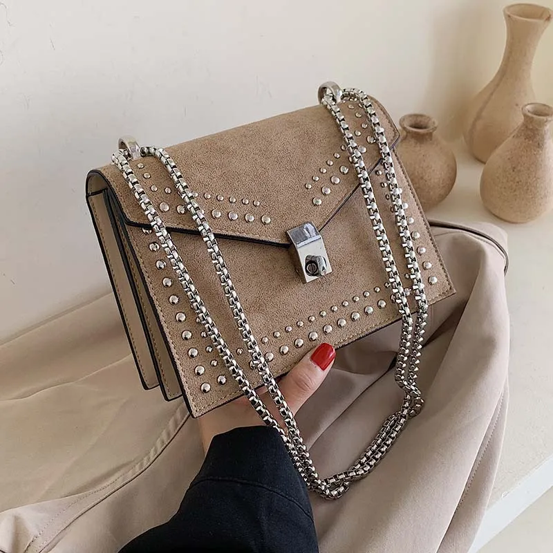 

2020 Chain Rivet Lock Crossbody Bag Female Scrub PU Leather Small Shoulder Messenger Bags For Women Travel Mini Bags