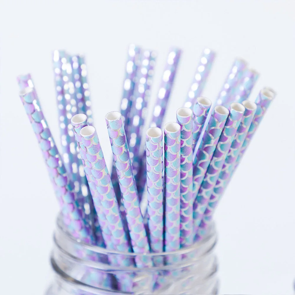 25Pcs Paper Mermaids Straw Birthday Party Drinking Disposable Straws For Under the Sea Festive Event Supplies |