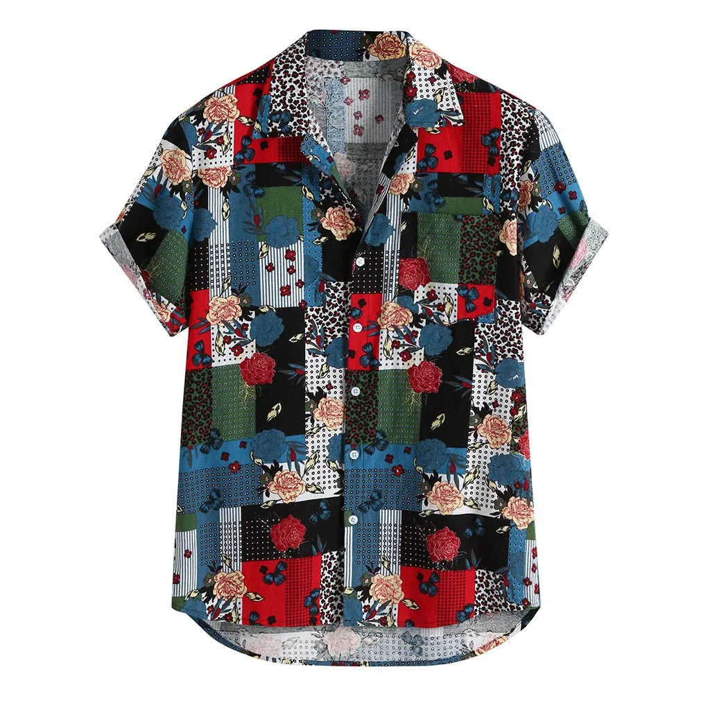 

shirts Mens summer Ethnic Style Short Sleeve Loose Buttons Casual print Hawaiian Blouse Tops streetwear camisas