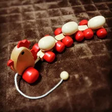 Детская игрушка-каталка деревянная курица тащить яйцо 3 секции автомобиль Младенцы Обучающие Drawstring обучающая багажная тележка 1-2-3 года
