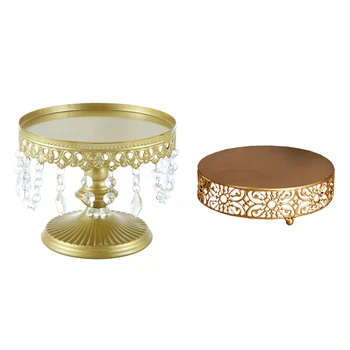 

2 Pcs Gold Wedding Dessert Tray Cake Stand Candy Display Plate, 20 X 16cm & 25 X 6cm