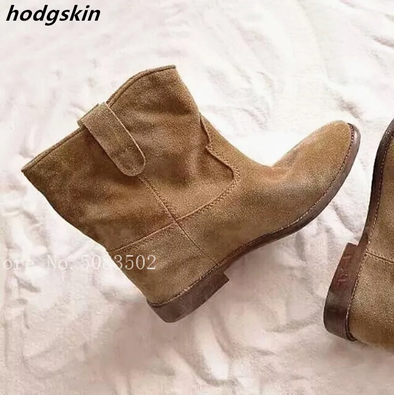 Botines planos de ante para mujer, zapatos de punta redonda, color marrón y  negro, 2019|Botas hasta el tobillo| - AliExpress