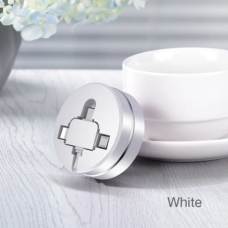 3 в 1 Micro usb type C 8 Pin USB кабель для iPhone 11X8 7 6 Cross Дизайн выдвижной 100 см USB кабель для Xiaomi - Цвет: White