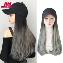 

JINKAILI Summer Autumn Fashion Women Baseball Cap with Adjustable Synthetic Hat Wig Heat-resistant Long Straight Fake Hair