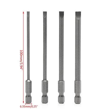 

4Pcs 100mm Slotted Screwdriver Bit 3mm-6mm S2 Magnetic Flat Head 1/4" Hex Shank