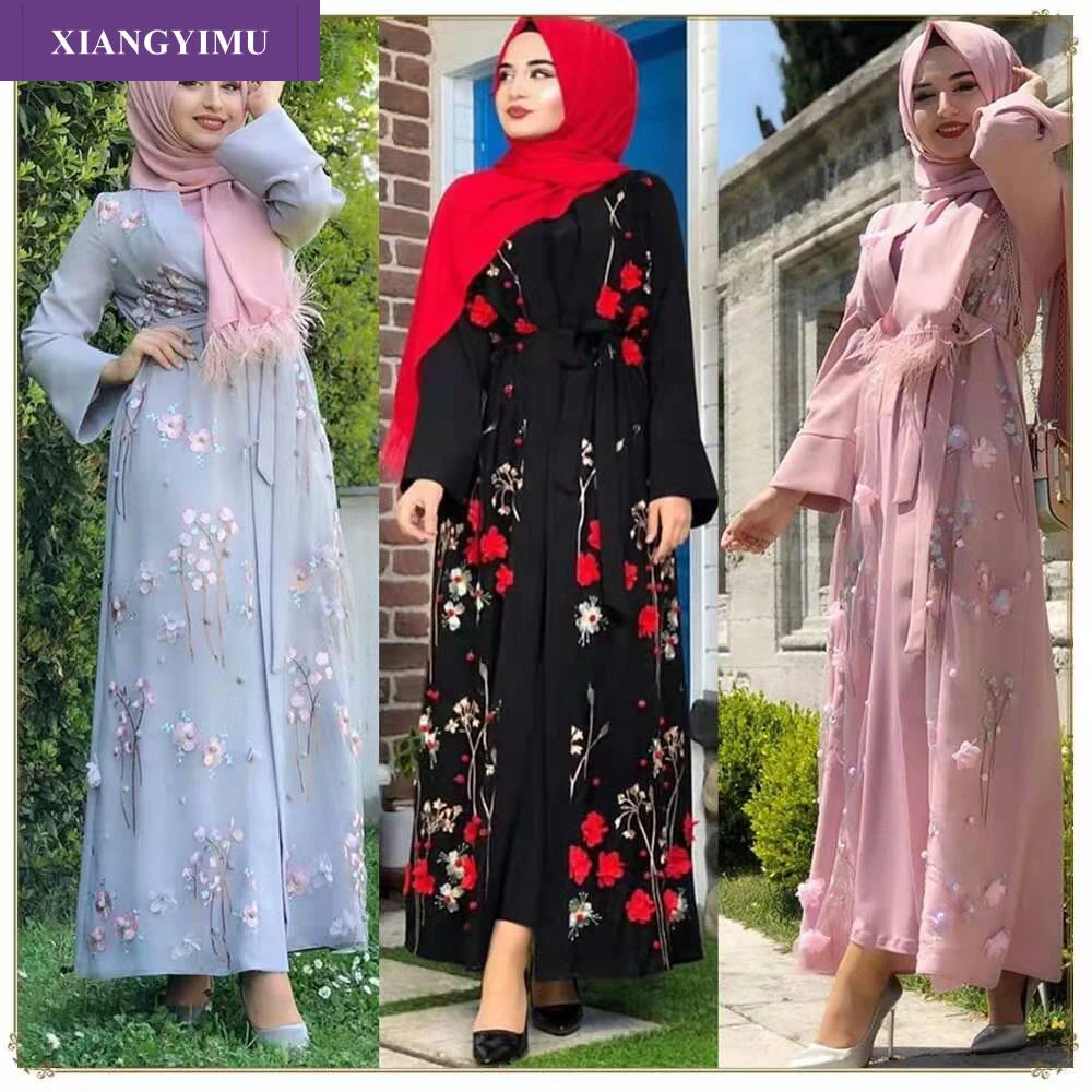 

LR274 Women Maxi Long sleeve long vintage Dress Plus size embroidery moroccan Kaftan Islamic clothing Muslim dress floor