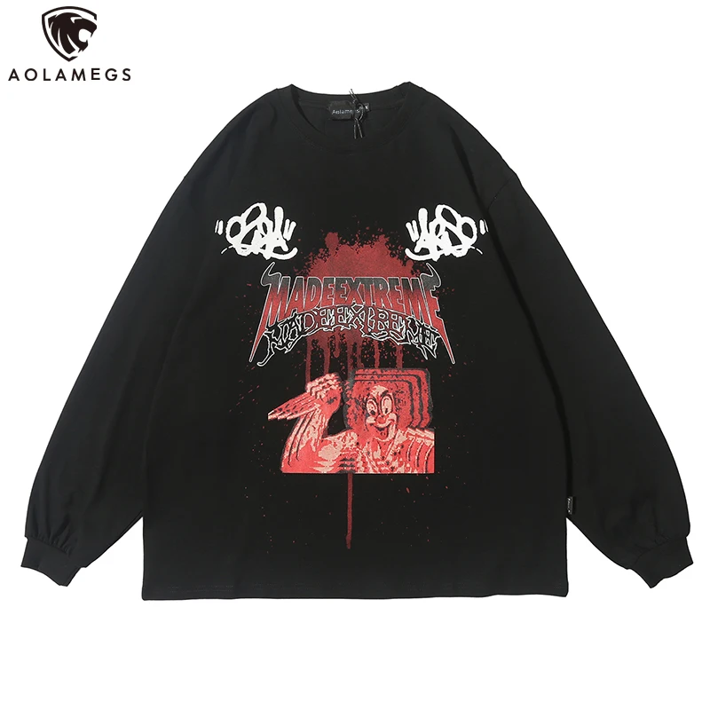 

Aolamegs Sweatshirt Men Scary Clown Printed Pullover For Men Cozy Casual Style O-neck Autumn All-match Couple Hip Hop Streetwear