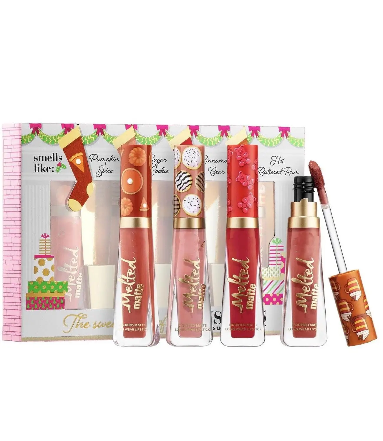 

Free shipping Cosmetics Sweet Smell of Christmas Mini Melted Liquid Liquified Lipstick Set 4pcs box set