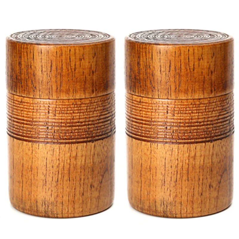 

ABSS-Wooden Tea Pot Handmade Kung Fu Tea Set Portable Travel Tea Storage Candy Nut Coffee Bean Powder Boxed Sealed Can 2 Pack