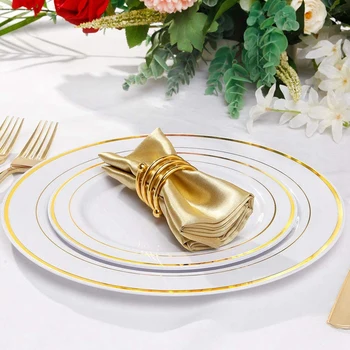 

25Pcs Golden Disposable Plastic Tableware Plate Wedding Gift Birthday Party Supplies