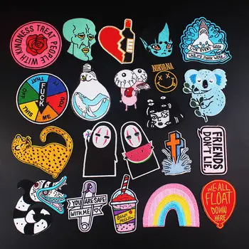 

No Face Man Rainbow Anime Patch Embroidered Patches For Clothing Punk Japan Sticker Iron On Patches On Clothes Applique Nirvana