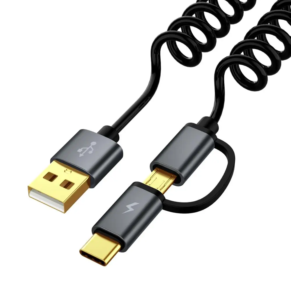 2 in 1 Spring Charging Cable USB C Micro USB Cord Retractable USB-C Cabo For Samsung Galaxy S9 Fast Charger Wire For Xiaomi Mi9 2 in 1 Spring Charging Cable USB C Micro USB Cord Retractable USB-C Cabo For Samsung Galaxy S9 Fast Charger Wire For Xiaomi Mi9
