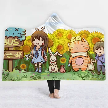 

002 Printing Sherpa Throw Hooded Blanket Wearable Winter Warm Fleece Bedding Office Quilts Soft Adults Travel Hooded Blankets