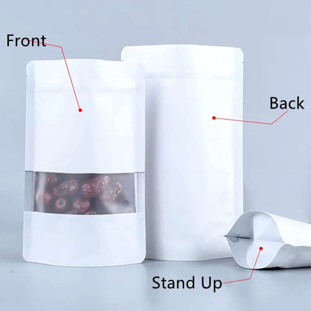 100pcs Stand Up Pouch Bags White Kraft Paper Pouch with Tear Notch