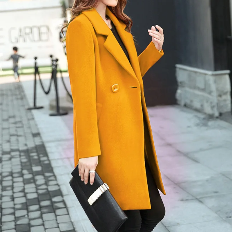 Зимнее пальто для женщин, корейское шерстяное пальто для женщин, женские зимние синие красные пальто, куртка, женская верхняя одежда, Женская Осенняя зимняя одежда - Цвет: Yellow