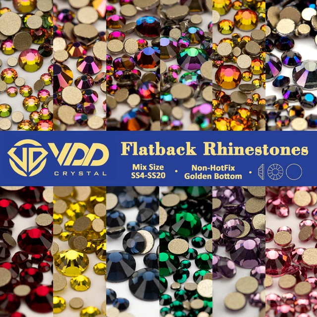 Vdd Ss4-ss20 Mix Size Clear Crystal Non Hotfix Gold Flatback Rhinestones  Decorat