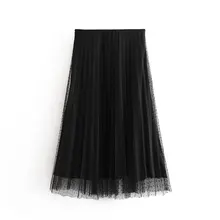 Плиссированная сетчатая юбка миди, женская модная юбка в горошек с боковой молнией, милые длинные юбки для девочек, Повседневная элегантная шикарная юбка для девушек