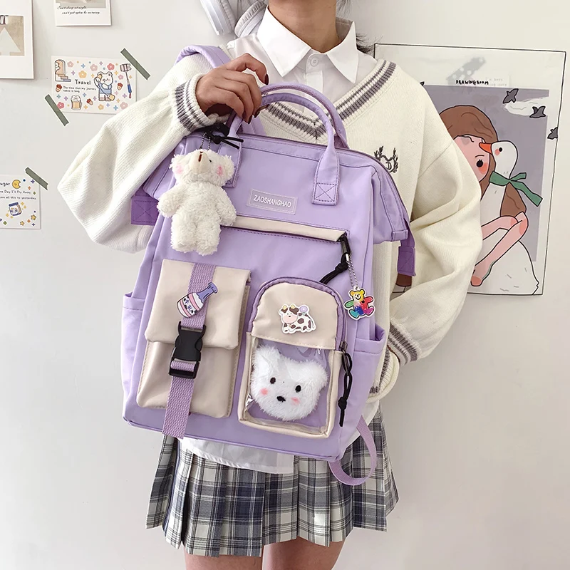 2021 Preppy Purple Backpack Women Waterproof Candy Colors Backpacks Fancy High School Bags for Teenage Girl Cute Travel Rucksack stylish sling bags