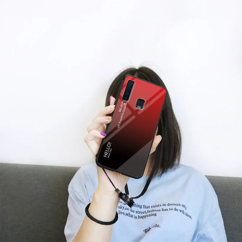 Градиентные чехлы из закаленного стекла для телефонов Samsung A9 A7 2018 A750 A30 A50 M10 M20 M30 A6S