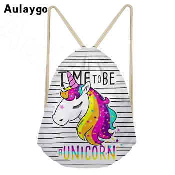 

Aulaygo Unicorn Backpack For Children Travel Line Unicorn Color Letter Printing Kawaii Drawstring Bags Shoulder Kids SchoolBag