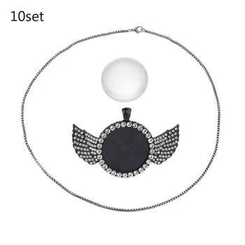 

10 Pcs Round Rhinestone Bezel Cabochon Trays with Wing Photo Pendant Setting Jewelry Making Crafts Fit 30mm Cabochons