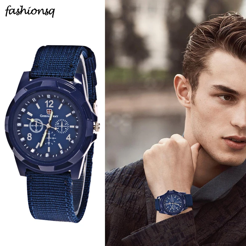 Al aire libre para hombre relojes impermeable fecha Acero inoxidable reloj de pulsera reloj de cuarzo analógico de Nylon correa de reloj часы мужские