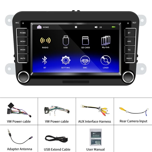 Podofo " 2 Din автомобильное радио Mirrorlink Bluetooth Авто Радио стерео, сенсорный экран MP5 плеер FM USB AUX для Volkswagen Авторадио - Цвет: Radio Only