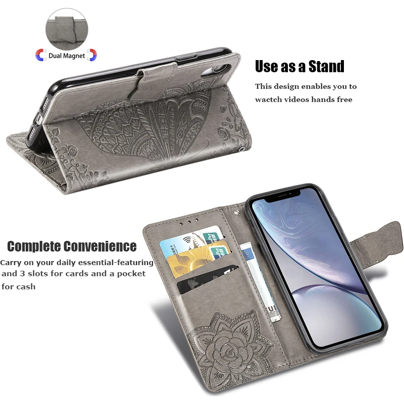 3D Бабочка Флип кожаный чехол для iphone 11 Pro X XS MAX XR кошелек 6 6S 7 8 Plus телефона s Coque