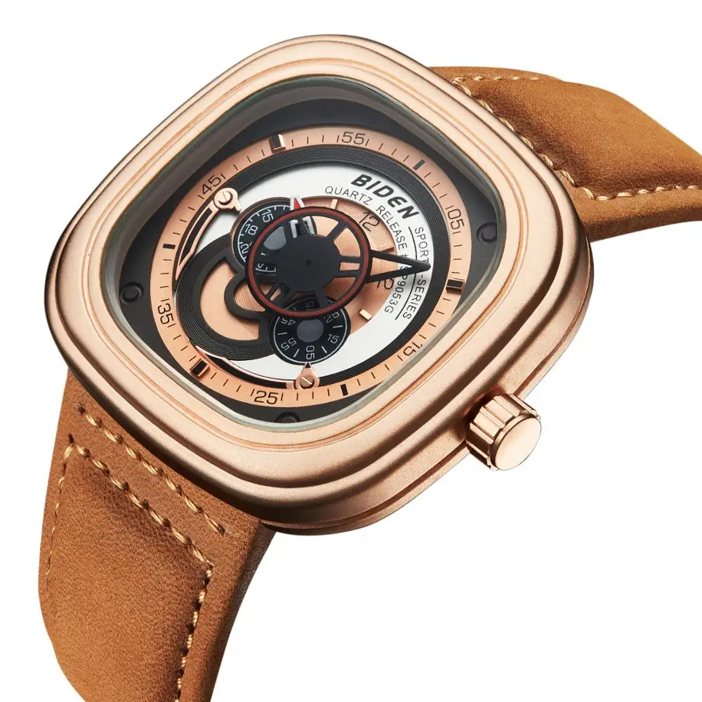 

Watch Clock Montre Fngeen Luxury Sport Golden Mens Men Square Surface,swirl Dial,personality Design