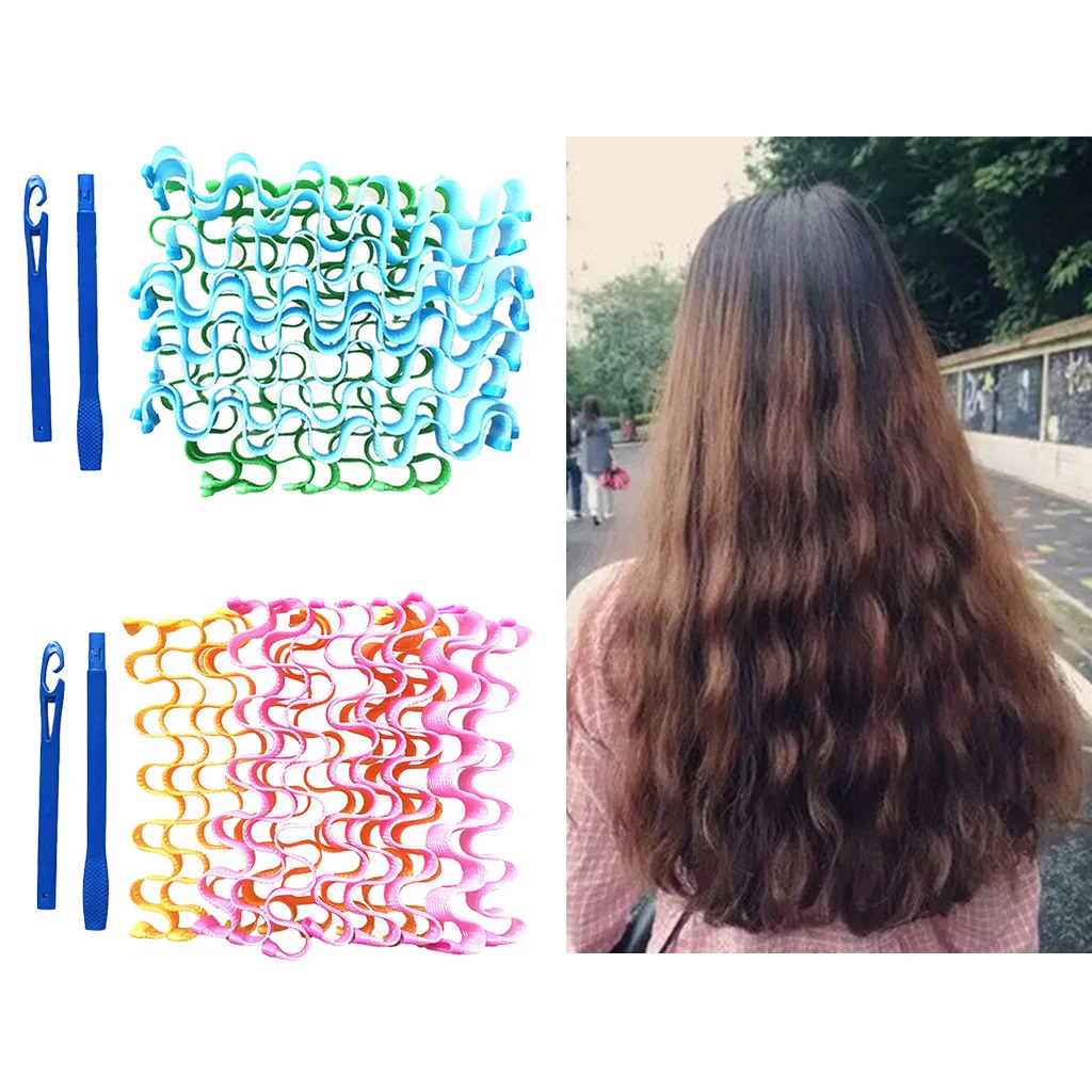 45cm Long Hair Curlers Curl Leverage Rollers Styling Kit w/ 2 Hooks No Heat