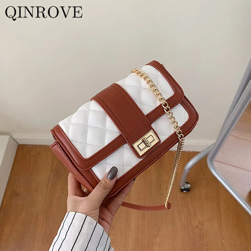 

Two Tone Shoulder Bag Women's Bag PU Leather Flap Crossbody Bag Ladies Fashion Small Casual Chains Strap Clutch Bag White Brown