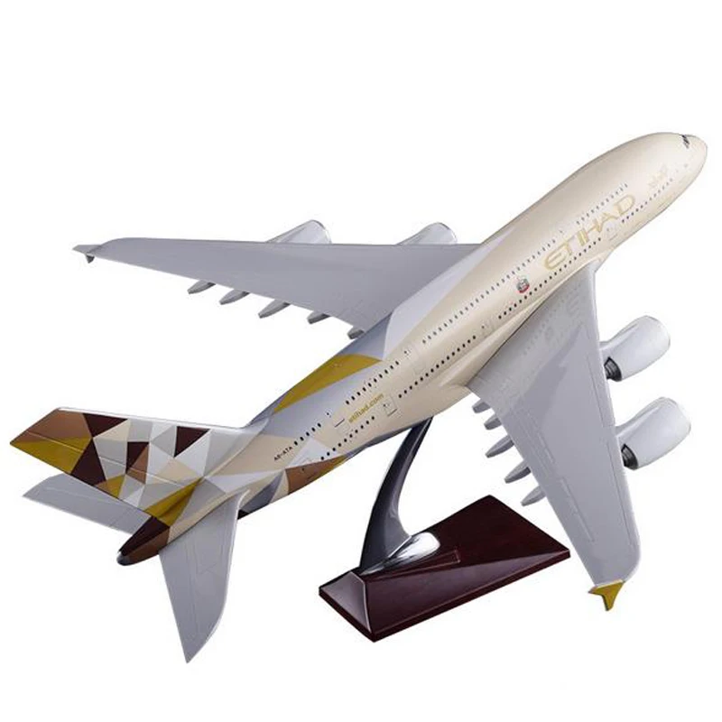 1/160 масштаб 45 см ETIHAD Airline A380 модель самолета из пластиковой смолы с светильник и колесом для коллекционного подарка