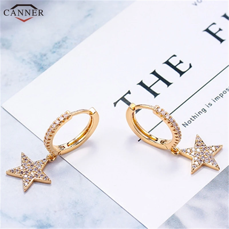 

CZ Crystal Star Earrings for Women Gold Small Hoop Earrings Cubic Zirconia Circle Earrings 2019 Female Fashion Jewelry Gift H40