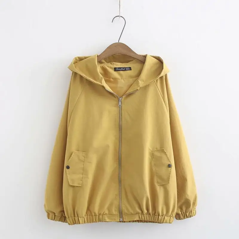 Новинка 2020 куртка размера плюс Женское пальто с капюшоном весна-осень однотонная