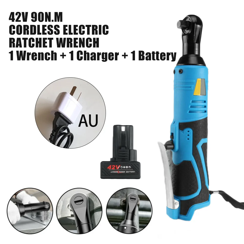 

42V 7800mAh Electric Right Angle Wrench Set Cordless Woodworking With Battery Charger 85NM ABS Metal Power Tools