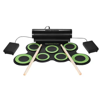 

7 Pads Electronic Drum Set Roll Up Drum Practice Pad Midi Drum Kit Built-in Speaker Drum Pedals Drum Sticks 10 Hours Play time