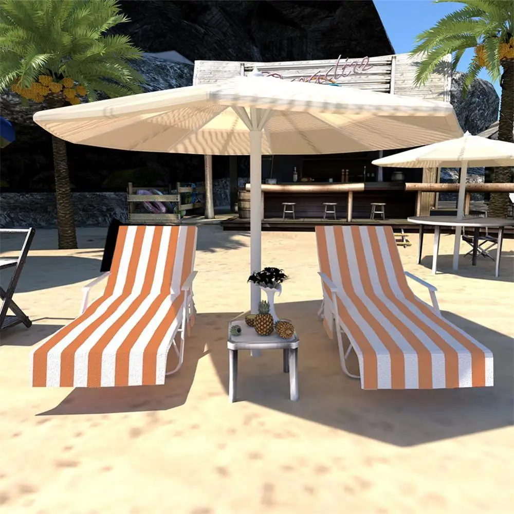 Portable Striped Print Beach Chair Towel Covers Quick Dry Lounge Chair Towel Covers With Pocket For Swim Pool Outdoor Sunbathing