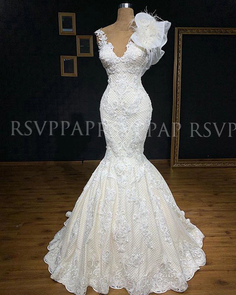 

Elegant Trumpet Wedding Gowns Dubai Lace Arabic White Mermaid Bridal Wedding Dresses 2020