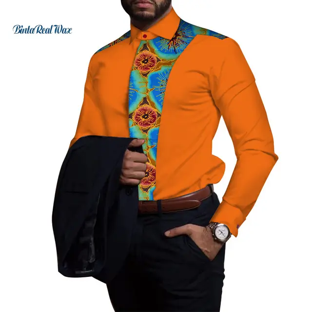 Casual 100% Cotton Mens Shirt African Clothing Dashiki Patchwork Print Shirt Tops Bazin Riche Traditional African Clothing WYN81 3