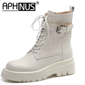 

APHNUS Womens Boots Motorcycle Short Ankle Booties Flats Low Mid Heels Pumps Platforms Trifle Woman 2020 Shoes For Women Boot