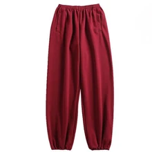 Теплые хлопковые штаны унисекс на зиму и осень, высокое качество, тайцзи, ушу, Йога, шаровары, кунг-фу, боевые искусства, штаны, красный/фиолетовый/розовый