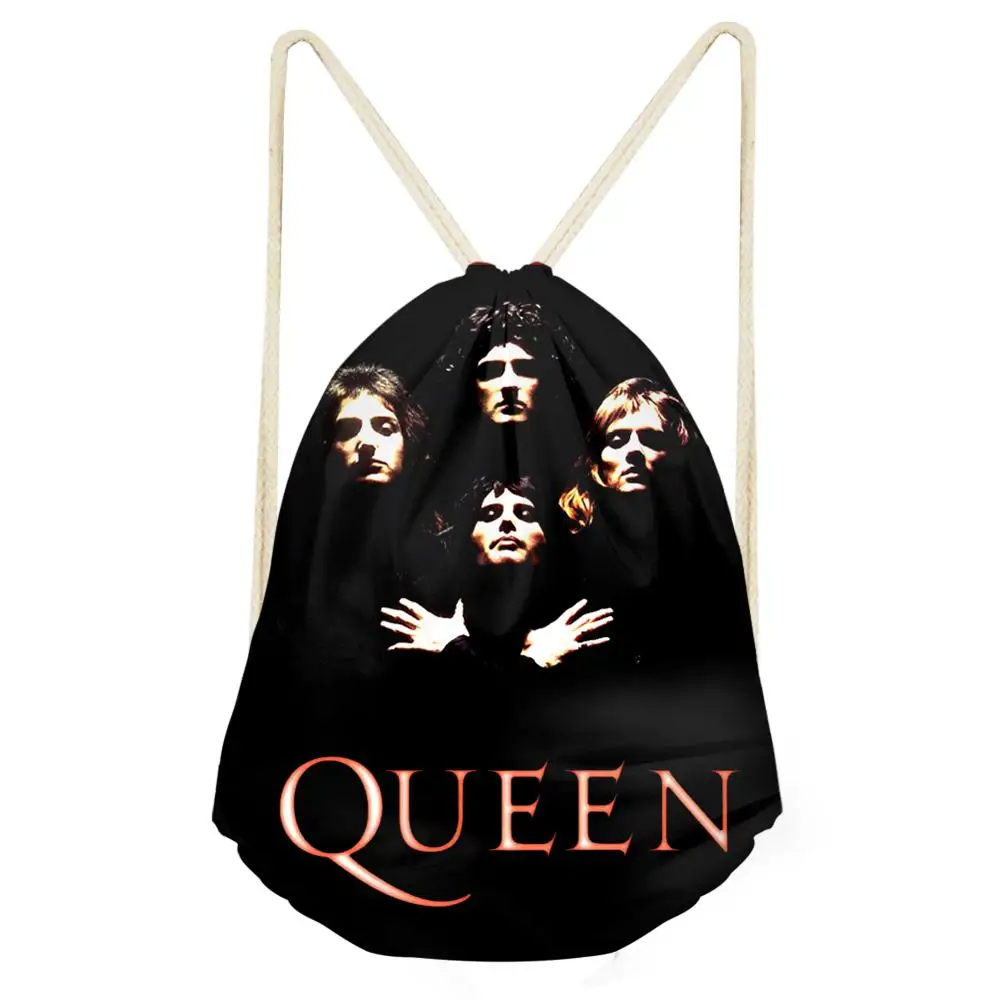 

HaoYun Women's Mini Drawstring Backpack Queen Band Pattern Beach Shoes Pockets Cool Band Print Design Girls Travel Organizer Bag