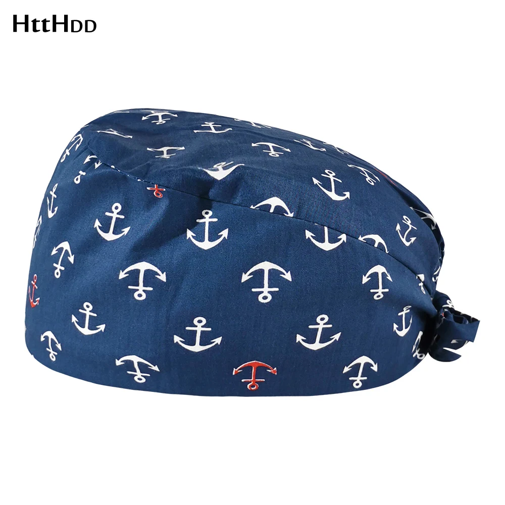

Print Frosted Cap Pure Cotton High Quality Lab Hats Adjustable Bandage Unisex Fashion Beauyt Salon Scrub Cap Health Workers Cap
