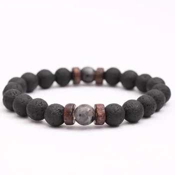 

8mm Lava Rock Bracelet Elastic Natural Stone Yoga Beads Bracelet Men Women Balance Therapy Yoga Jewelry Chakra Prayer Adjustable