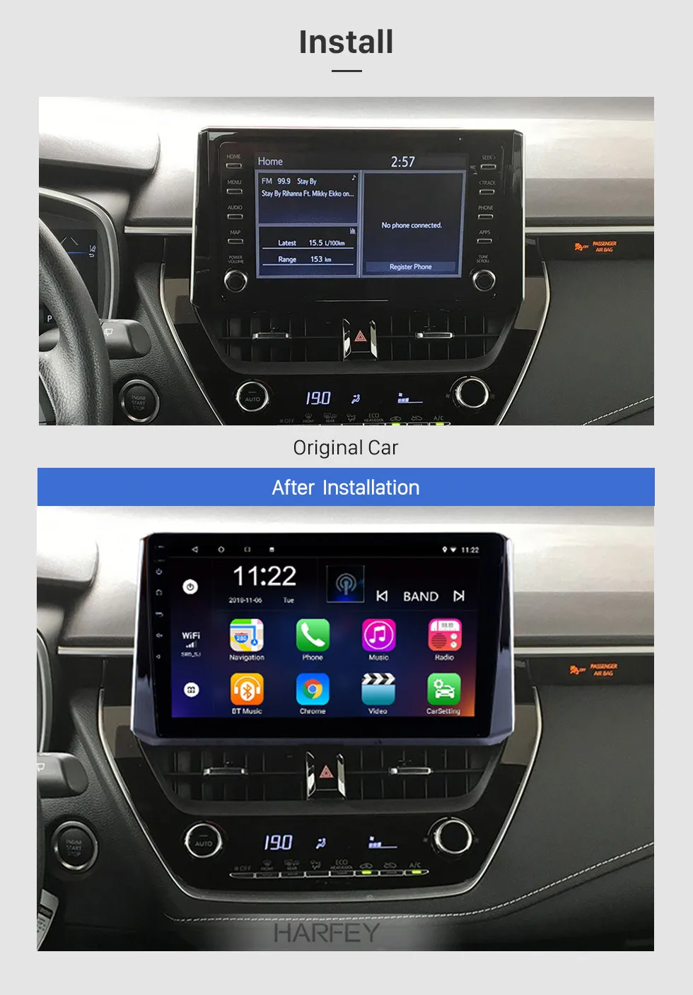 Flash Deal Harfey Head Unit For 2019 Toyota Corolla 2Din 10.1" GPS Navigation Car Radio Android 8.1/9.0 Multimedia Player Bluetooth Wifi 1