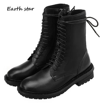

2019 Autumn Female botas mujer Shoes Women Martin Boots Real Leather Ladies footware Female Ankle Boots Cross-tied Girls Boots