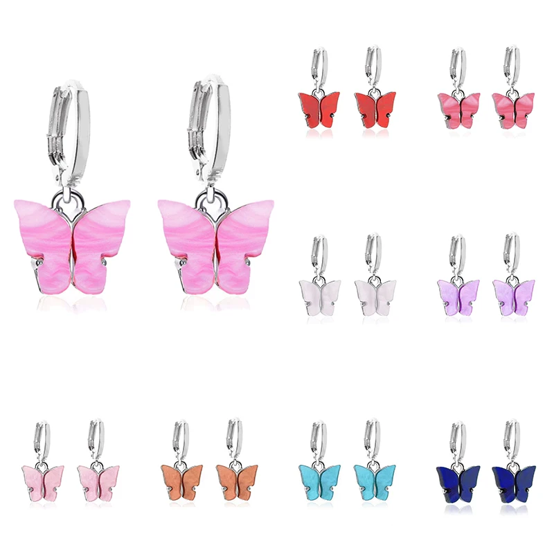 

Kpop women's earrings 2020 trend colorful butterfly resin animal dangle earrings silver color drop earrings unusual girl jewelry