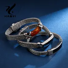 HAOYI стиль качество для мужчин нержавеющая сталь Шарм ювелирные изделия роскошный браслет персонализированные Винтаж драгоценный камень установка высокое качество