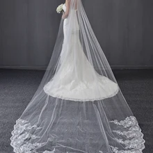 4 м Соборная свадебная фата Фата невесты блесток кружевная свадебная вуаль Пользовательские цветочные кружева с гребнем